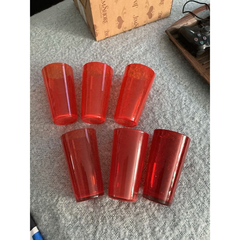 Vintage Hand Blown Ruby Red Bubble Glass Tumblers 6” Tall Set of 6 READ